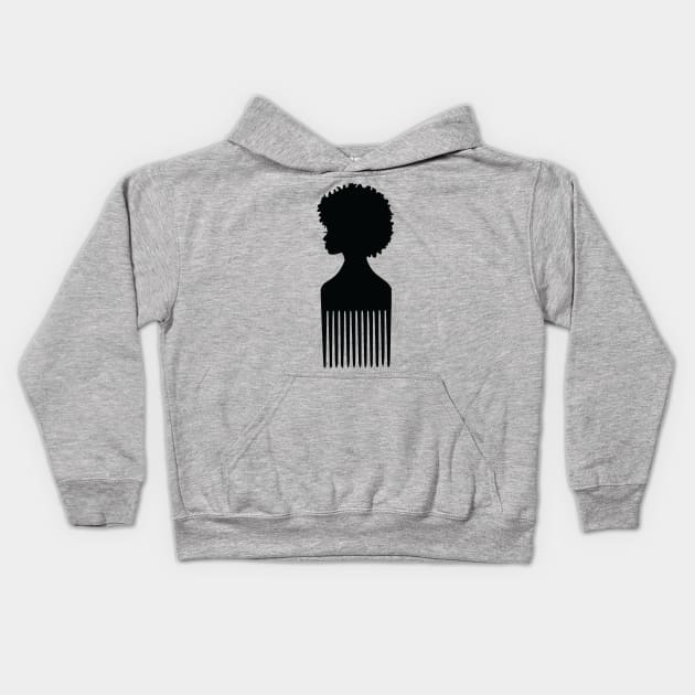 Black Woman Afro Pick Kids Hoodie by blackartmattersshop